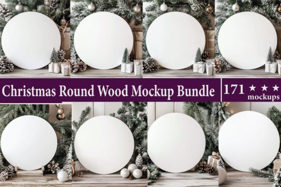 Christmas Round Wood Mockup Bundle: Graphics & Product Mockups