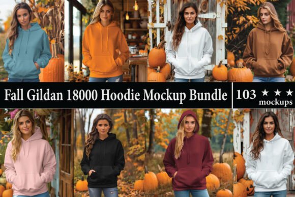 Fall Gildan 18000 Hoodie Mockup Bundle: Graphics & Product Mockups