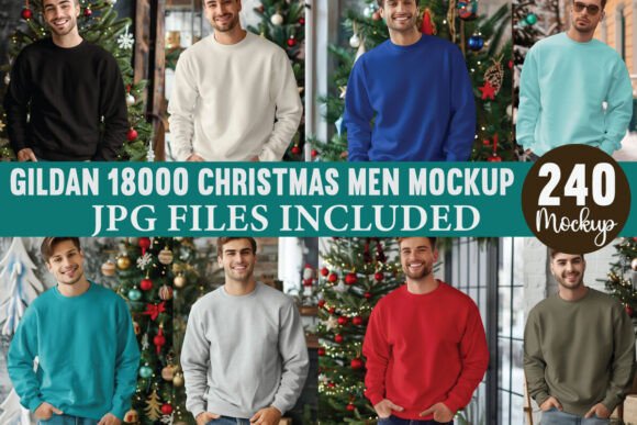 Gildan 18000 Christmas Men Mockup Bundle: Graphics & Product Mockups