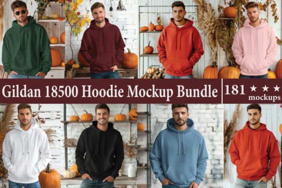 Gildan 18500 Hoodie Mockup Bundle: Essential Graphics