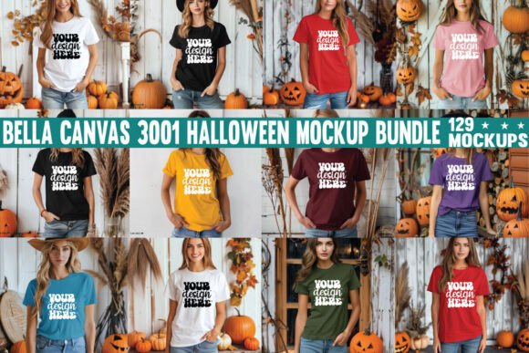 Halloween Bella Canvas 3001 Mockup Bundle: Graphics & Product Mockups