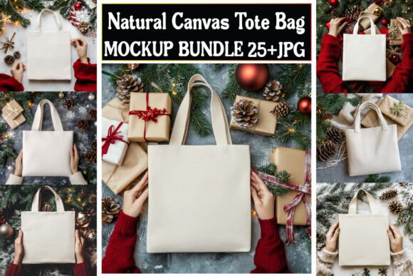 Natural Canvas Tote Bag Mockup Bundle 13: Graphics & Product Mockups